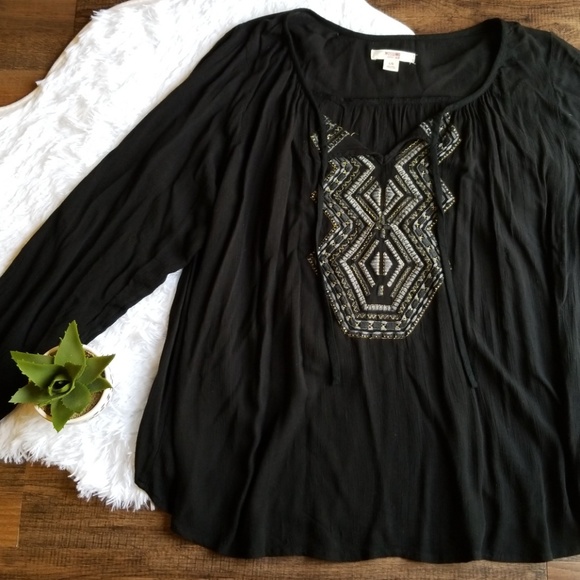 Mossimo Supply Co. Tops - Mossimo Supply Co Large Black Boho Tribal Top